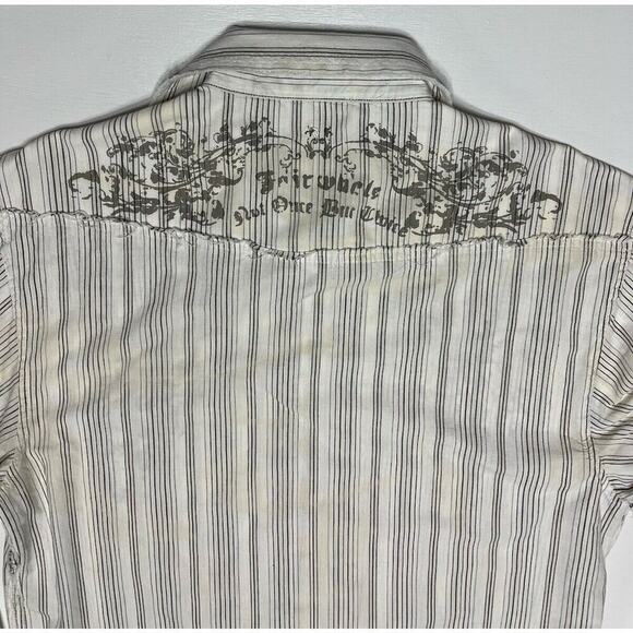Roar Shirt Men Large Long Sleeve Button Up White Striped Distressed Hems Western - Picture 4 of 11